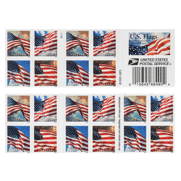 U.S. Flags 2024 Stamps Booklet Forever Stamps 100 pcs