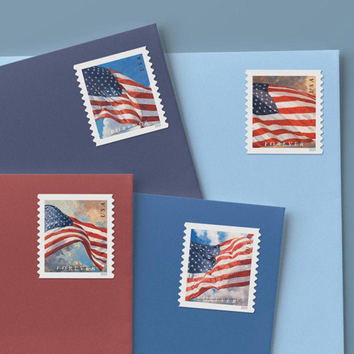 U.S. Flags 2024 Stamps Roll of Forever Stamps 100 pcs