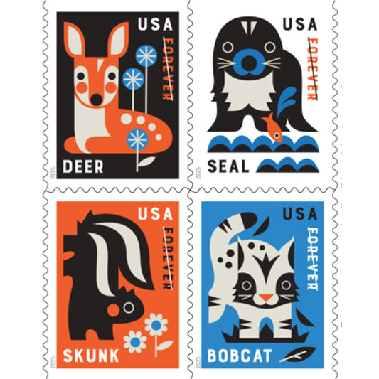 Baby Wild Animals Stamps 2025 Forever Stamps 100 pcs