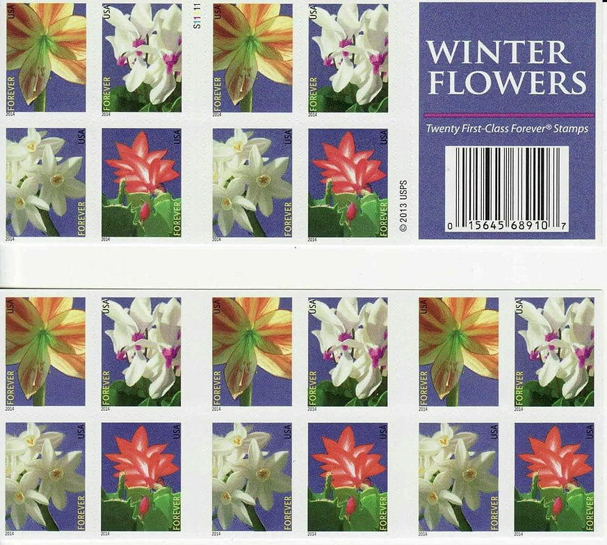 Winter Flowers Stamps 2014 Forever Stamps 100 pcs