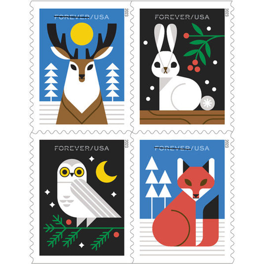 Winter Woodland Animals Stamps 2023 Forever Stamps 100 pcs