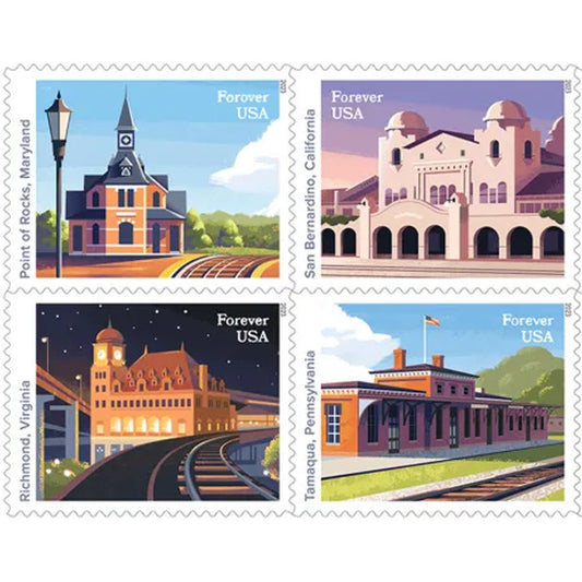 Railroad Stations Stamps 2023 First-Class Forever Postage Stamps 100pcs